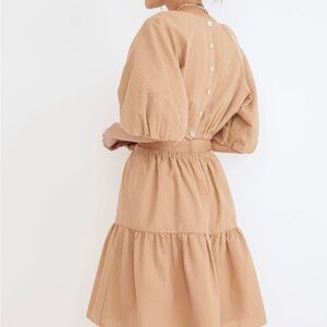 Madewell Seersucker Puff-Sleeve Cutout Mini Dress